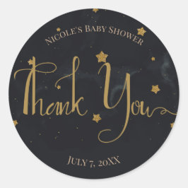 Gold Black Stars Dark Night Sky Baby Dusche Party Runder Aufkleber