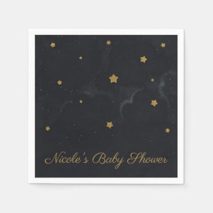 Gold Black Stars Dark Night Sky Baby Dusche Party Serviette