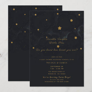 Gold Black Sterne Dunkler Nachthimmel Baby Shower  Einladung
