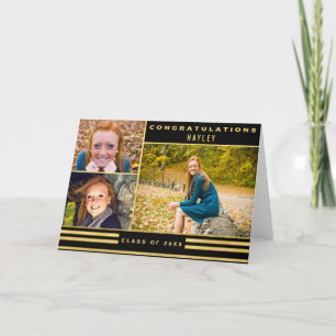 Gold Black Stripes Abschluss 3 Foto Karte