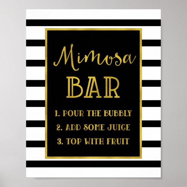 Gold Black Stripes Mimosa Bar Sign Wedding Poster (Vorne)