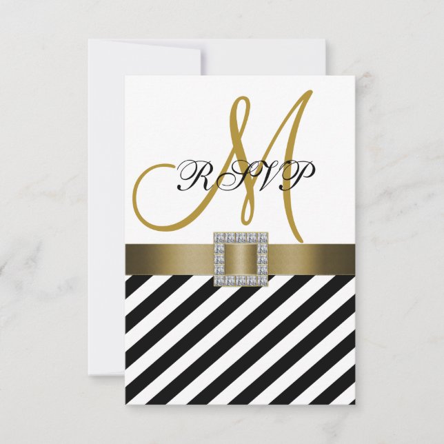 Gold Black Stripes Ribbon Wedding RSVP Card (Vorderseite)