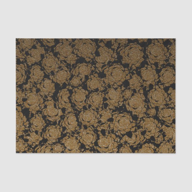 Gold Black Succulent floral Metallic Muster Seidenpapier (Vorderseite)