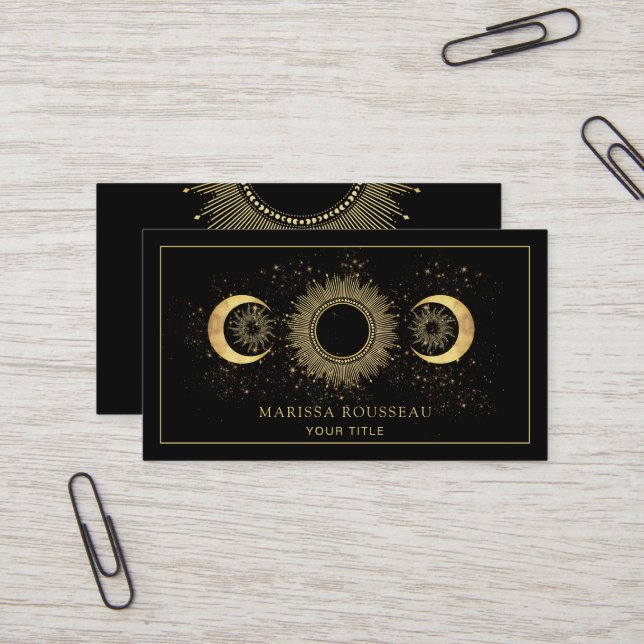Gold Black Sun Moon Celestial Visitenkarte (Vorderseite/Rückseite Beispiel)