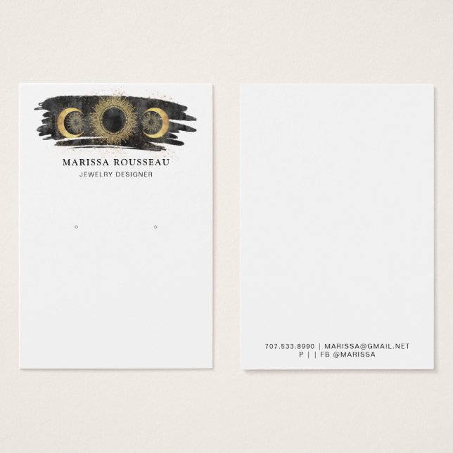 Gold Black Sun Moon Star Earring Display Card (Vorne & Hinten)