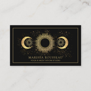 Gold Black Sun Moon Yoga Instructor Business Card Visitenkarte