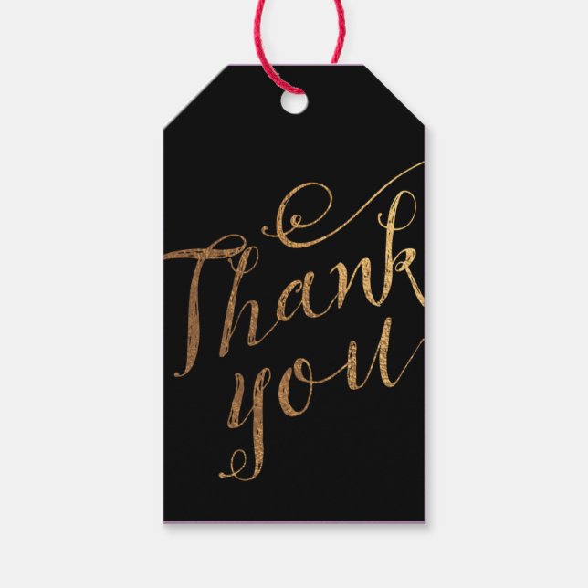 Gold Black Swirl Vielen Dank Gastgeschenk Hochzeit Geschenkanhänger (Vorderseite)