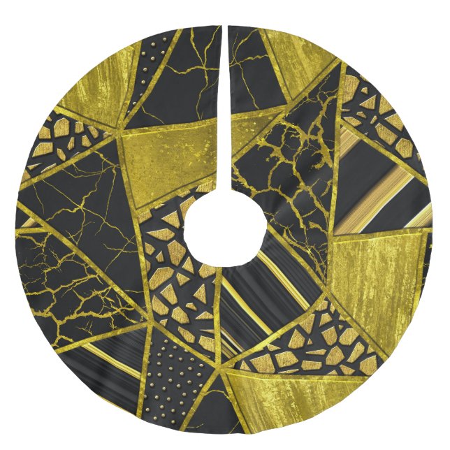 Gold Black Triangle Texusion Polyester Weihnachtsbaumdecke (Vorderseite)