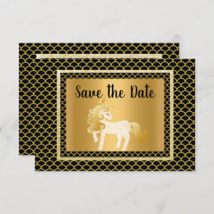 Gold Black Unicorn Mermaid Party Save the Date Einladung