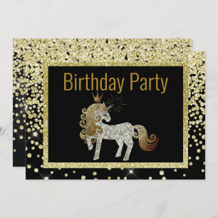 Gold Black Unicorn Sparkle Geburtstag Einladung