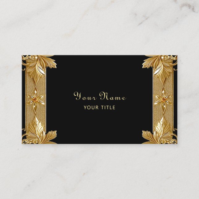 Gold Black Verziert Flor Business Card Visitenkarte (Vorderseite)