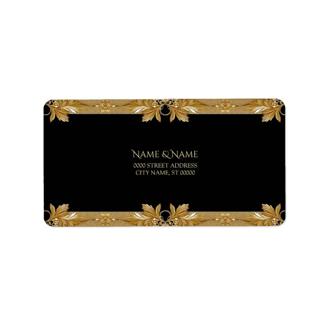 Gold Black Verziert Floral Address Label Adressaufkleber (Vorne)