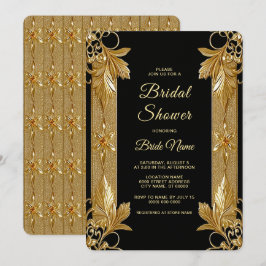 Gold Black Verziert Floral Brautparty Einladung