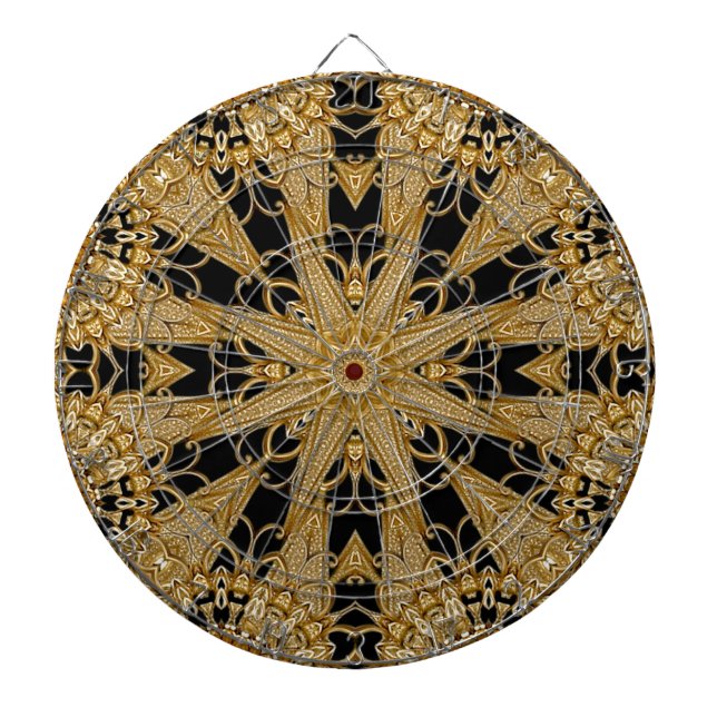 Gold Black Verziert Floral Dartboard Dartscheibe (vorne)