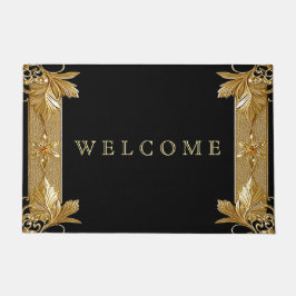 Gold Black Verziert Floral Doormat Fußmatte