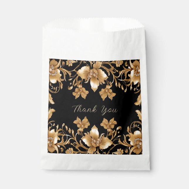 Gold Black Verziert Floral Fevor Bag Geschenktütchen (Vorderseite)