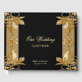 Gold Black Verziert Floral Guest Book Gästebuch