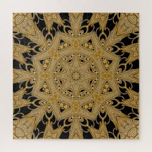 Gold Black Verziert Floral Jigsaw Puzzle