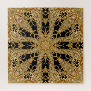 Gold Black Verziert Floral Jigsaw Puzzle