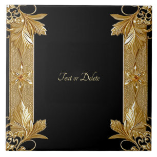 Gold Black Verziert Floral Keramik Tile Fliese
