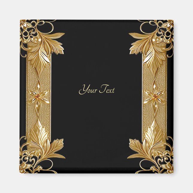 Gold Black Verziert Floral Magnet (Vorne)