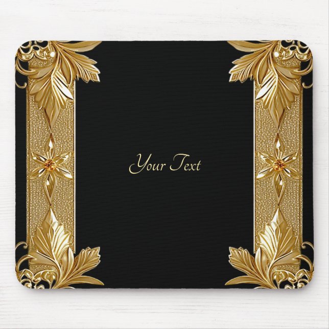 Gold Black Verziert Floral Mousepad (Vorne)
