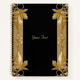 Gold Black Verziert Floral Notebook Notizbuch