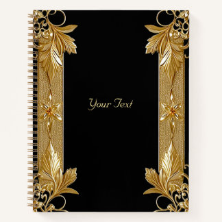 Gold Black Verziert Floral Notebook Notizbuch