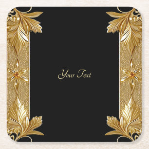 Gold Black Verziert Floral Paper Untersetzer