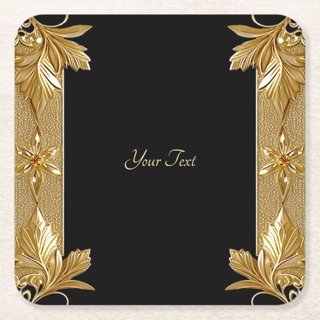 Gold Black Verziert Floral Paper Untersetzer (Vorderseite)