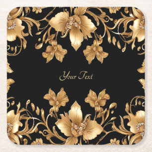 Gold Black Verziert Floral Paper Untersetzer