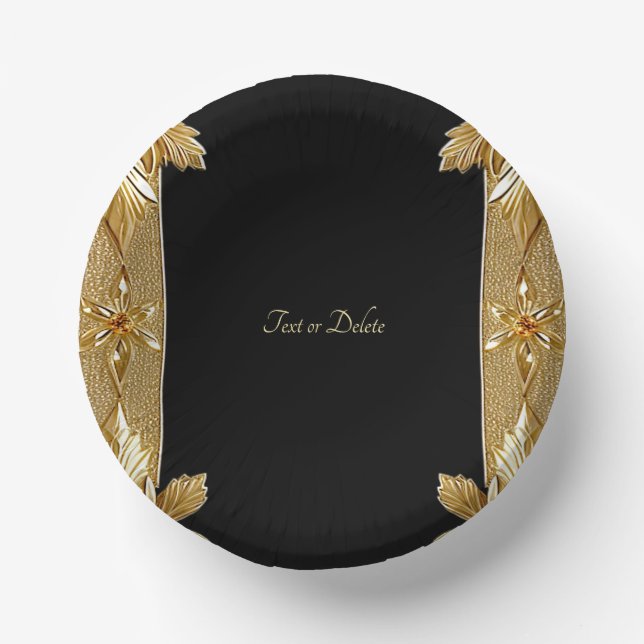 Gold Black Verziert Floral Pappteller (Vorderseite)