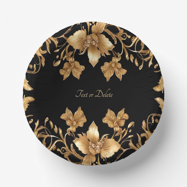 Gold Black Verziert Floral Pappteller (Vorderseite)