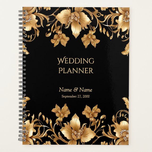 Gold Black Verziert Floral Planner Planer (Vorderseite)