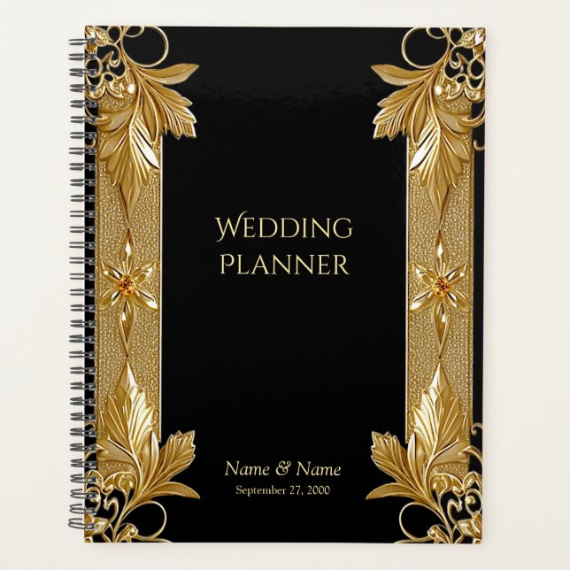 Gold Black Verziert Floral Planner Planer (Vorderseite)