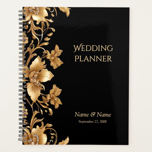 Gold Black Verziert Floral Planner Planer (Vorderseite)