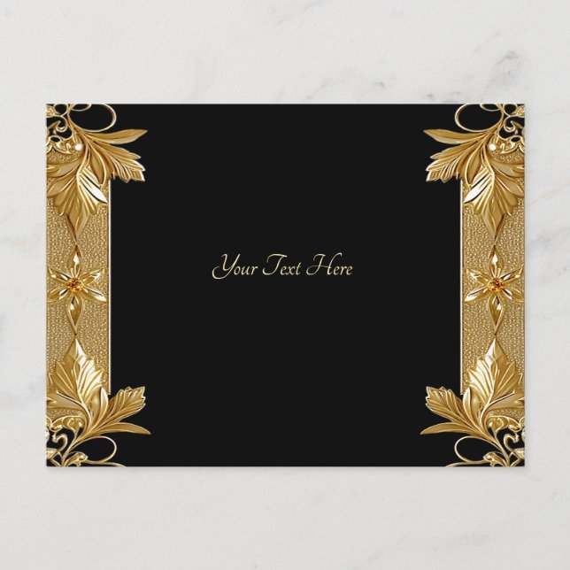 Gold Black Verziert Floral Postcard Postkarte (Vorderseite)