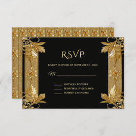 Gold Black Verziert Floral RSVP Card