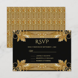 Gold Black Verziert Floral RSVP Card