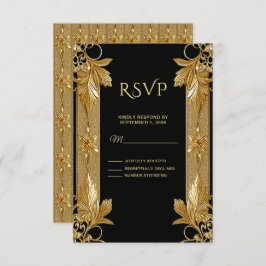 Gold Black Verziert Floral RSVP Card