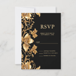 Gold Black Verziert Floral RSVP Card Karte