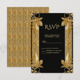 Gold Black Verziert Floral RSVP Card Karte