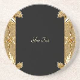 Gold Black Verziert Floral Sandstone Untersetzer