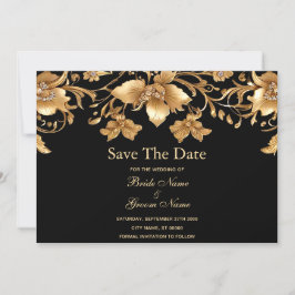 Gold Black Verziert Floral Save the Date