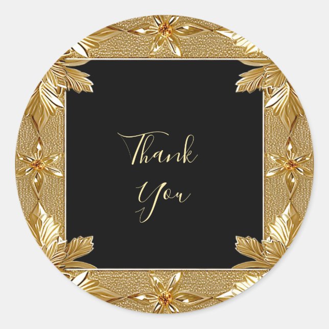 Gold Black Verziert Floral Sticker (Vorderseite)