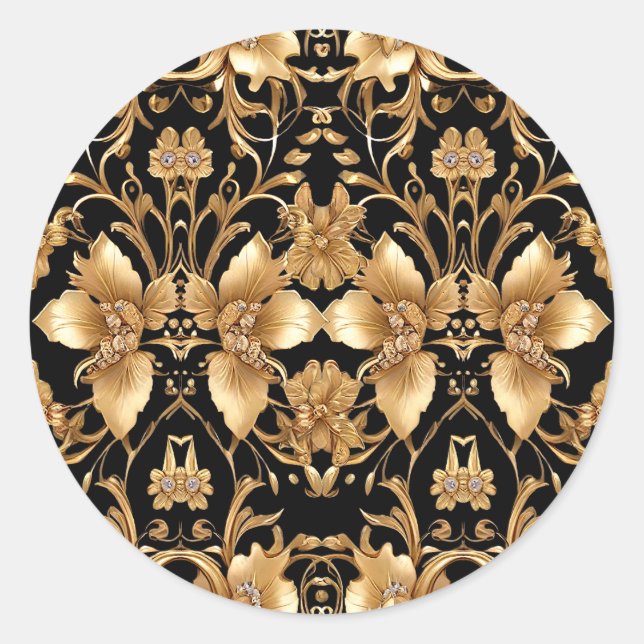 Gold Black Verziert Floral Sticker (Vorderseite)