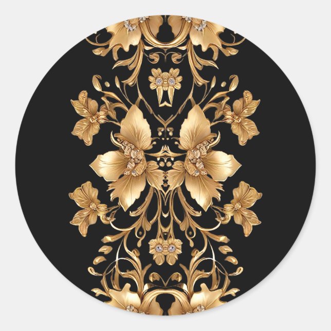 Gold Black Verziert Floral Sticker (Vorderseite)