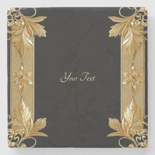 Gold Black Verziert Floral Stone Untersetzer