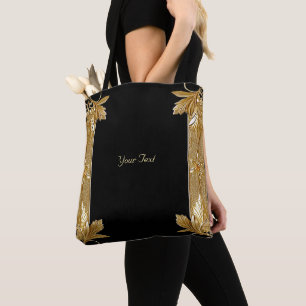 Gold Black Verziert Floral Totbeutel