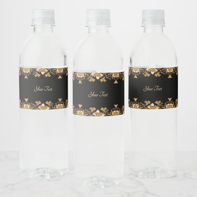 Gold Black Verziert Floral Water Flasche Wasserflaschenetikett (Flaschen)